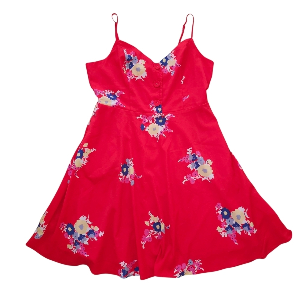 Modcloth Vibrant Red Floral Mini Dress - Picture 2 of 9
